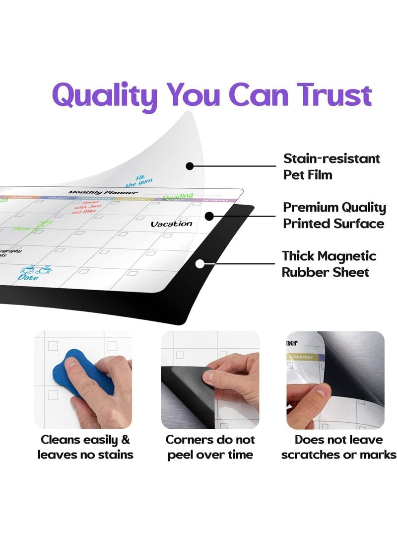 Buytory Magnetic Dry Erase Calendar Set for Fridge | Monthly, Weekly & Daily Planner with Meal Planner | 6 Fine Tip Markers, Magnetic Buckles & Eraser | Home & Office Organizer - Image 5