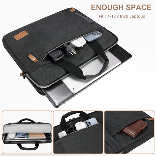 ESTARER Laptop Bag 17-17.3 Inch, Computer Bags for Men Water-resistant Canvas Laptop Case Slim Laptop Sleeve Fits Hp/Dell/Asus/Lenovo/Acer, Dark Grey - Image 3