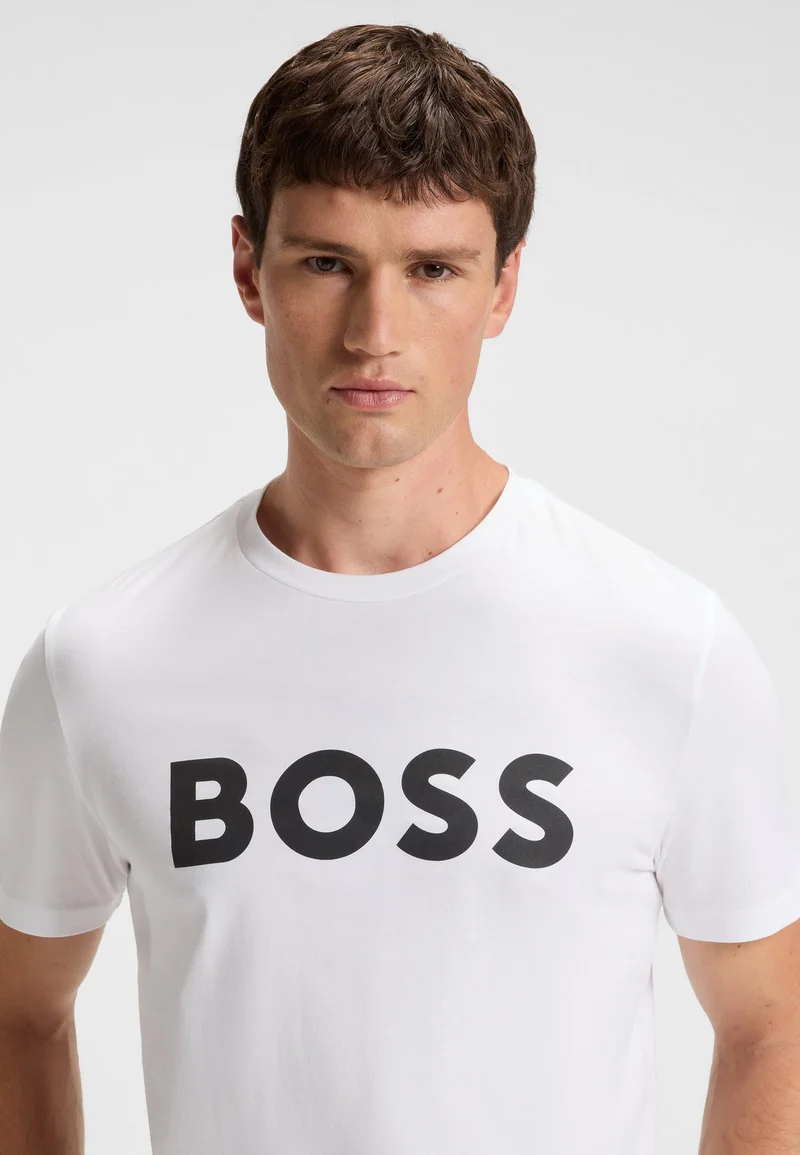 BOSS White Cotton-jersey T-shirt with large logo print for Men | Best Price UAE