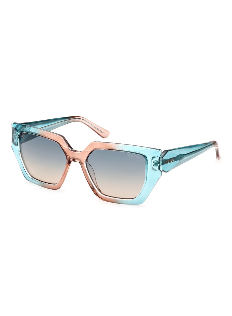 GUESS Women's UV Protection Asymmetrical Shape Sunglasses - GU789689P53 - Lens Size: 53 Mm - Turquoise - Image 1