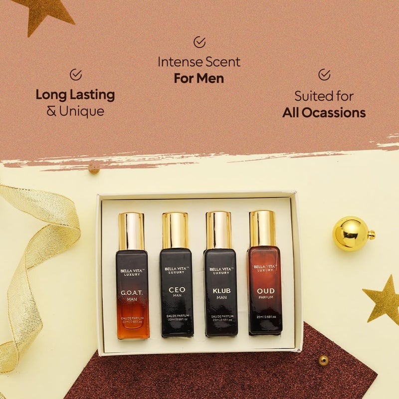 Bella Vita Luxury Long Lasting Perfume Gift Set for Man | 4x20ml | Gifts for Men | Woody, Citrusy, Oud, Premium Fragrance Scent | KLUB, OUD, CEO, G.O.A.T - Image 3
