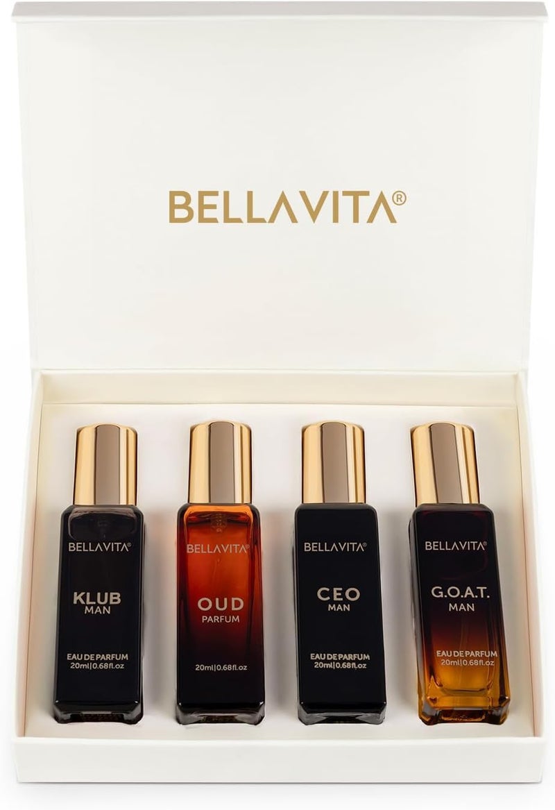 Bella Vita Luxury Long Lasting Perfume Gift Set for Man | 4x20ml | Gifts for Men | Woody, Citrusy, Oud, Premium Fragrance Scent | KLUB, OUD, CEO, G.O.A.T - Image 1