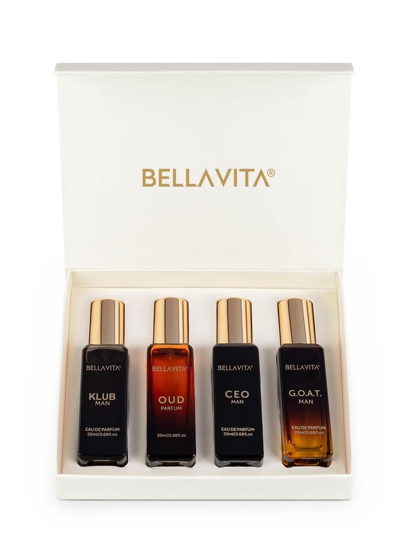 Bella Vita - Men's Luxury Perfume Gift Set (4 x 0.68 fl. oz.) | Father's day Gifts | Klub, Oud, CEO, Goat Perfume | Masculine, Woody, Citrusy, Aromatic perfumes for men - Image 1