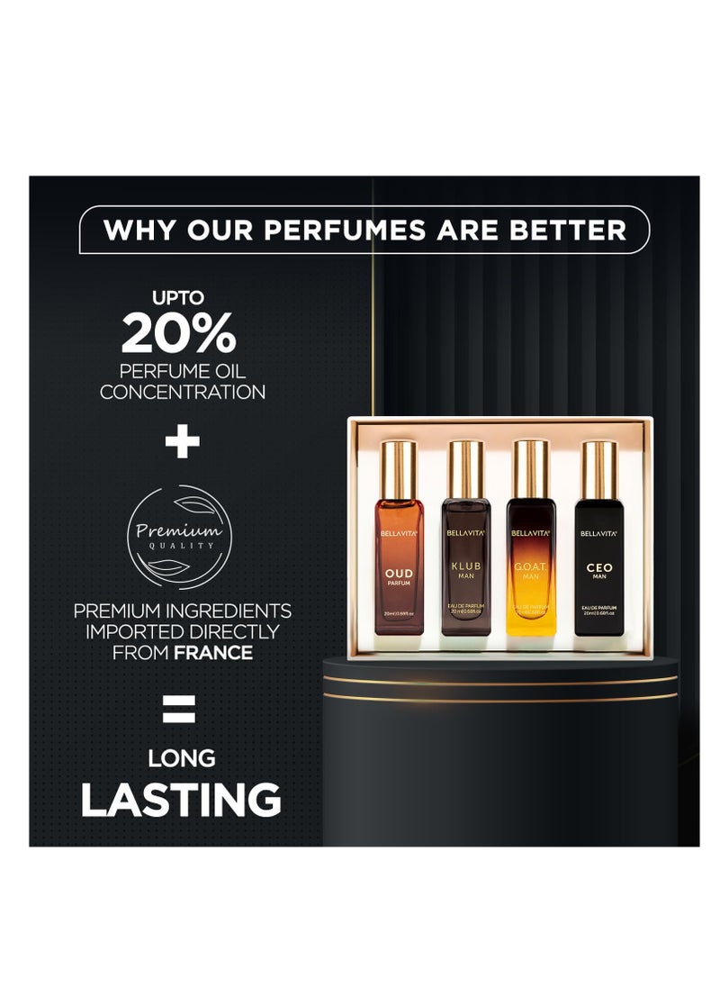 Bella Vita - Men's Luxury Perfume Gift Set (4 x 0.68 fl. oz.) | Father's day Gifts | Klub, Oud, CEO, Goat Perfume | Masculine, Woody, Citrusy, Aromatic perfumes for men - Image 1