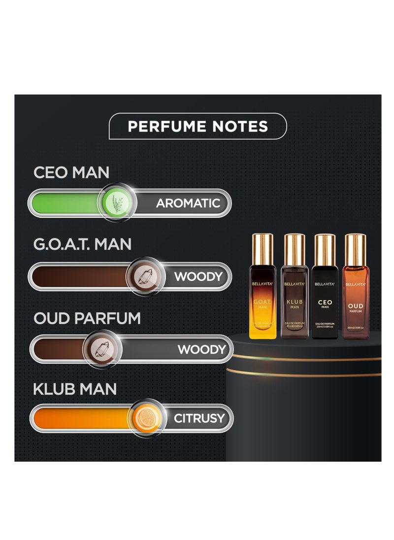 Bella Vita - Men's Luxury Perfume Gift Set (4 x 0.68 fl. oz.) | Father's day Gifts | Klub, Oud, CEO, Goat Perfume | Masculine, Woody, Citrusy, Aromatic perfumes for men - Image 1