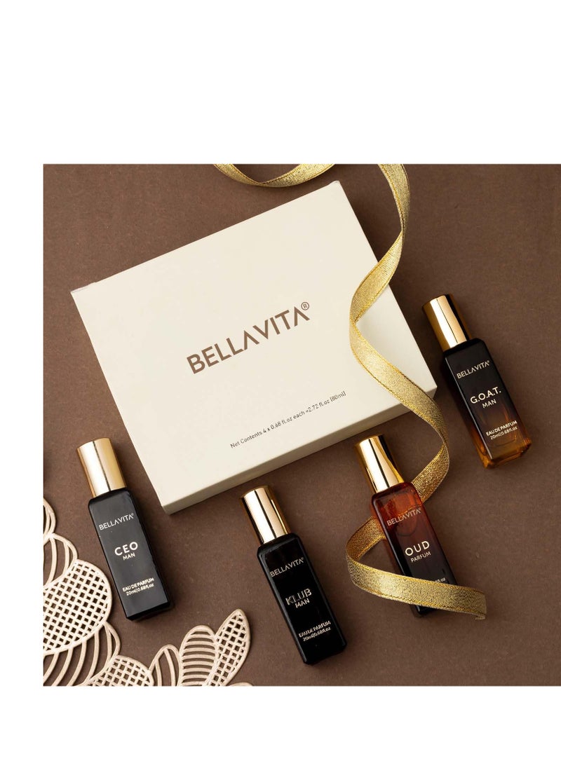 Bella Vita - Men's Luxury Perfume Gift Set (4 x 0.68 fl. oz.) | Father's day Gifts | Klub, Oud, CEO, Goat Perfume | Masculine, Woody, Citrusy, Aromatic perfumes for men - Image 1