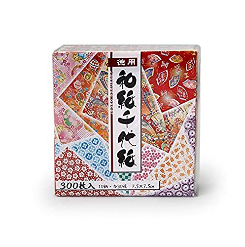JapanBargain 300 Sheets Japanese Washi Paper Chiyogami Paper Origami Folding Paper Yuzen Style 3 inch Made in Japan 75 cm