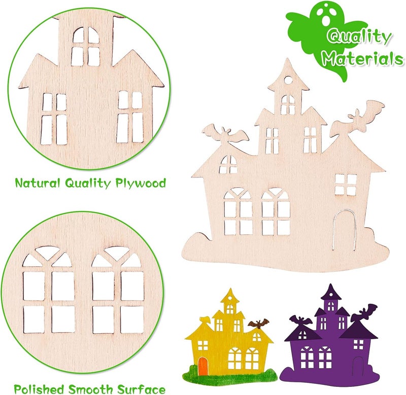 Max Fun 60PCS Halloween Crafts Painting Wooden Slices Cutouts Ornaments DIY Unfinished Pre-drilled Natural Wood for Kids Halloween Hanging Decorations - Image 4
