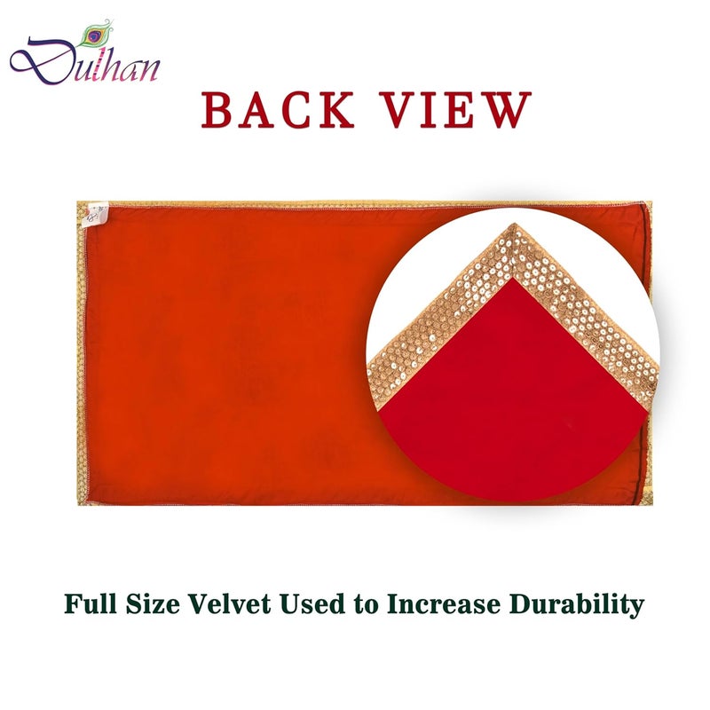Dulhan DLC CD Lace Sequence Work Red Velvet Pooja Cloth for God 15x30 inch Altar Cloth for Puja Pack of 2 Large Aasan for Home Temple or mandir - Image 3