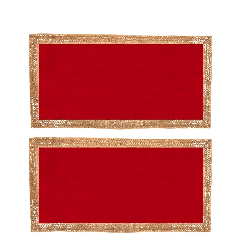 Dulhan DLC CD Lace Sequence Work Red Velvet Pooja Cloth for God 15x30 inch Altar Cloth for Puja Pack of 2 Large Aasan for Home Temple or mandir - Image 1