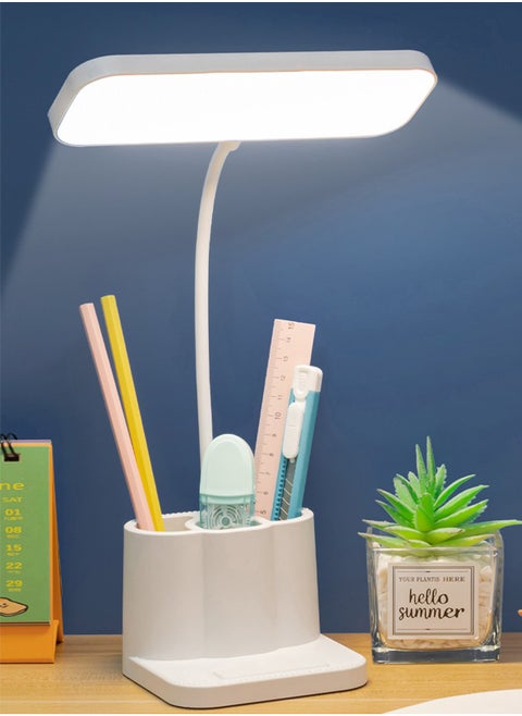 3 Color Modes,Stepless Dimming，Adjustable Gooseneck Reading Lamp with Pen Holder/Phone Holder，Home Office Desk Lamp with Touch Control , Rechargeable Battery Operated Home Office Desk Lamp