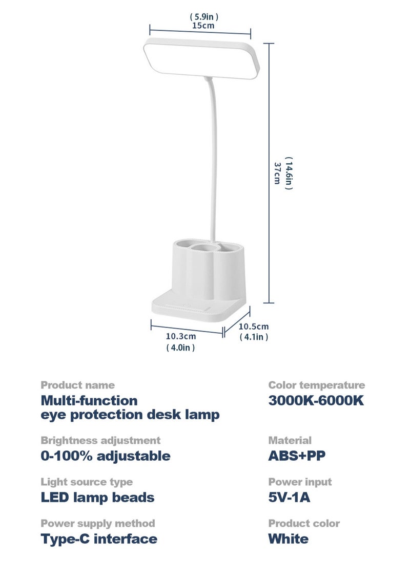 LOOPITYS - 3 Color Modes,Stepless Dimming，Adjustable Gooseneck Reading Lamp with Pen Holder/Phone Holder，Home Office Desk Lamp with Touch Control , Rechargeable Battery Operated Home Office Desk Lamp - Image 1