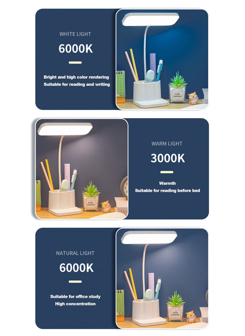 LOOPITYS - 3 Color Modes,Stepless Dimming，Adjustable Gooseneck Reading Lamp with Pen Holder/Phone Holder，Home Office Desk Lamp with Touch Control , Rechargeable Battery Operated Home Office Desk Lamp - Image 1