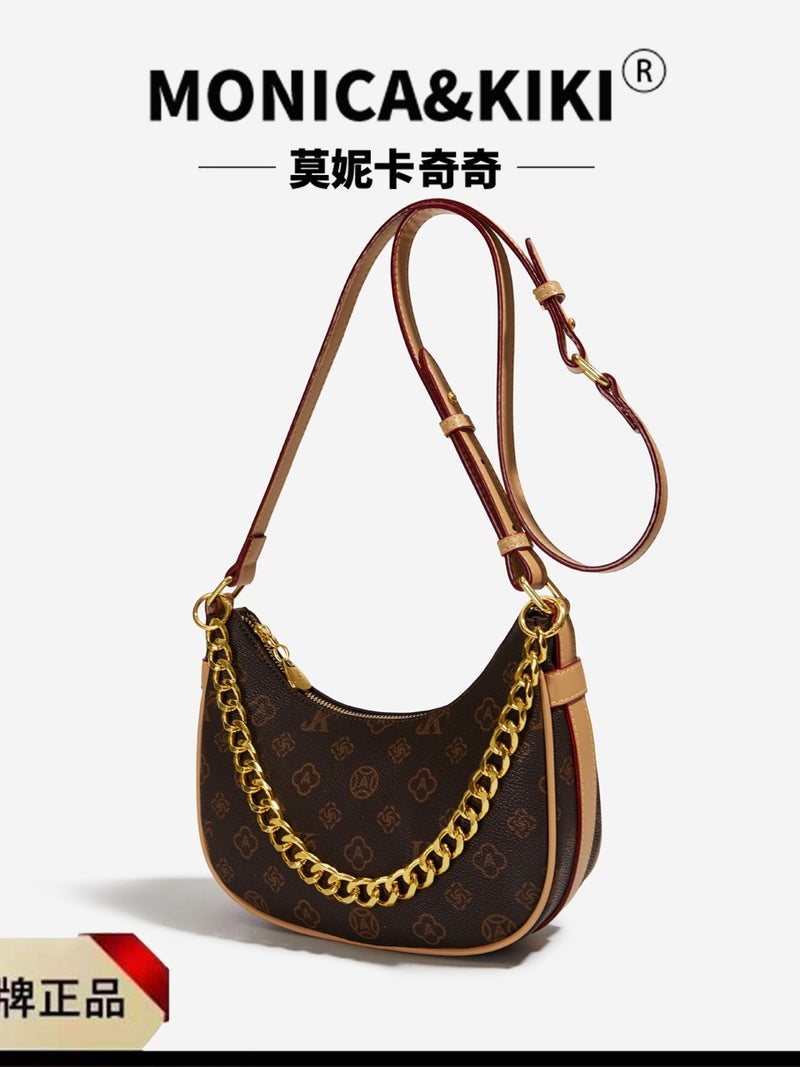 Monica Qiqi Light Luxury Retro Old Flower Contrast Color Single Shoulder Armpit Large Capacity Tote Bag Women'S Commuter All-Match - Image 4