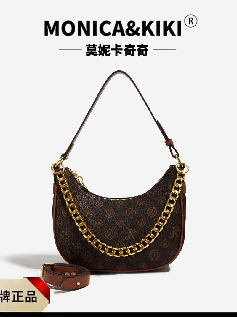 Monica Qiqi Light Luxury Retro Old Flower Contrast Color Single Shoulder Armpit Large Capacity Tote Bag Women'S Commuter All-Match - Image 3