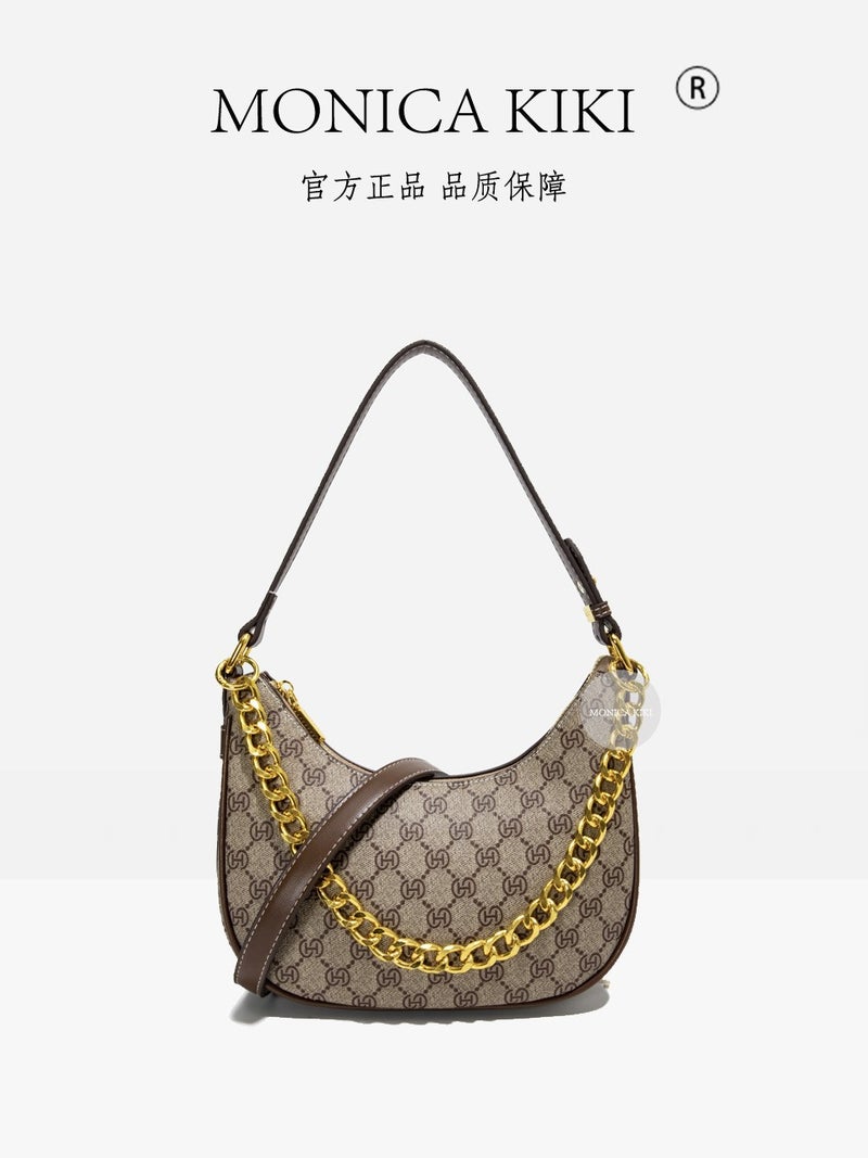 Monica Qiqi Light Luxury Retro Old Flower Contrast Color Single Shoulder Armpit Large Capacity Tote Bag Women'S Commuter All-Match - Image 5