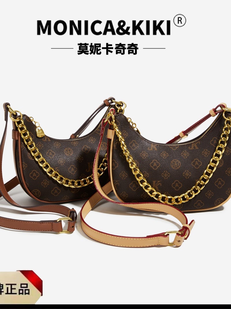 Monica Qiqi Light Luxury Retro Old Flower Contrast Color Single Shoulder Armpit Large Capacity Tote Bag Women'S Commuter All-Match - Image 2