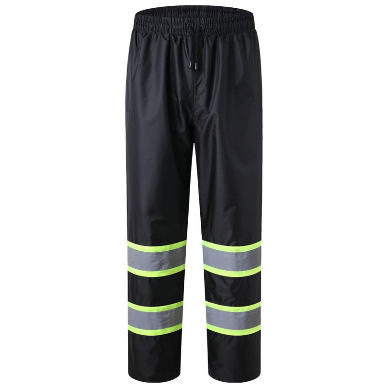 JKSafety Hi-Vis Rain Pants for Men Women Waterproof 3M Scotchlite Reflective Safety Rain Trousers Water-Resistance HV Gears for Farming Fishing Sports Works Inner Mesh Lining (114-Black L) - Image 1