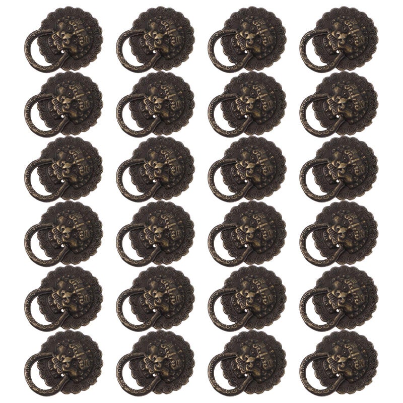 Antique Bronze Lion Head Cabinet Knobs 24PCS 20mm Zinc Alloy Drawer Pulls Furniture Hardware - Image 2