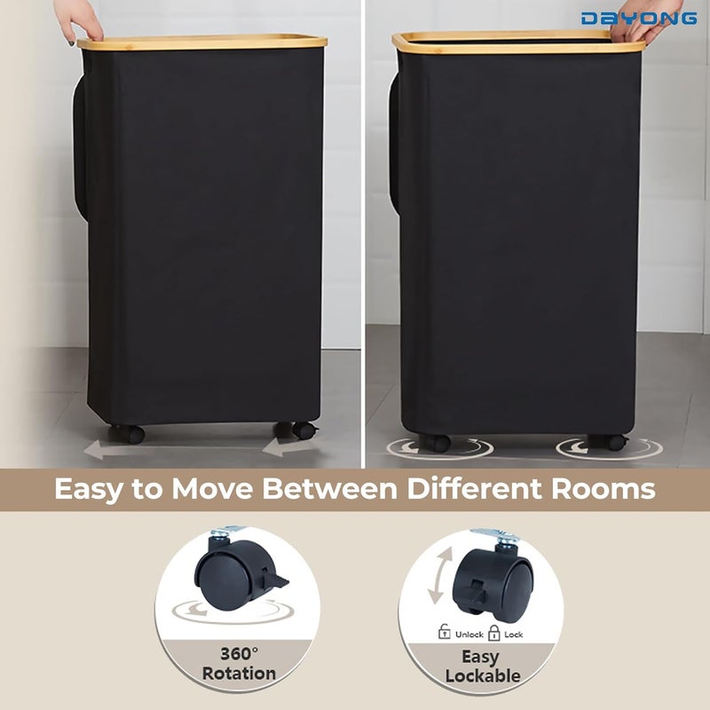 DAYONG Laundry Hamper with Wheels, 100L Rolling Clothes Basket Bin with Lid, Foldable Laundry Basket with Removable Liner for Bedroom, Laundry Room, Bathroom, Dorm (Black) - Image 5