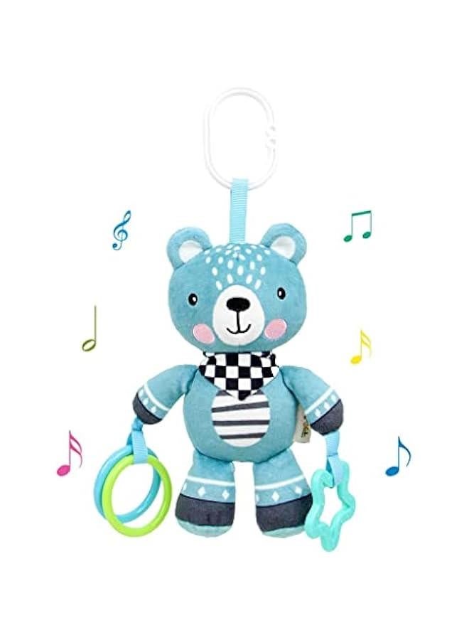 MOXO Car Seat Toy Hanging Rattles Pushchair Toy, Baby Pram Hanging Toy with Wind Chimes, Cartoon Animal Stuffed Rattle Bell Carseat Toys for Boys Girls Green - Image 1