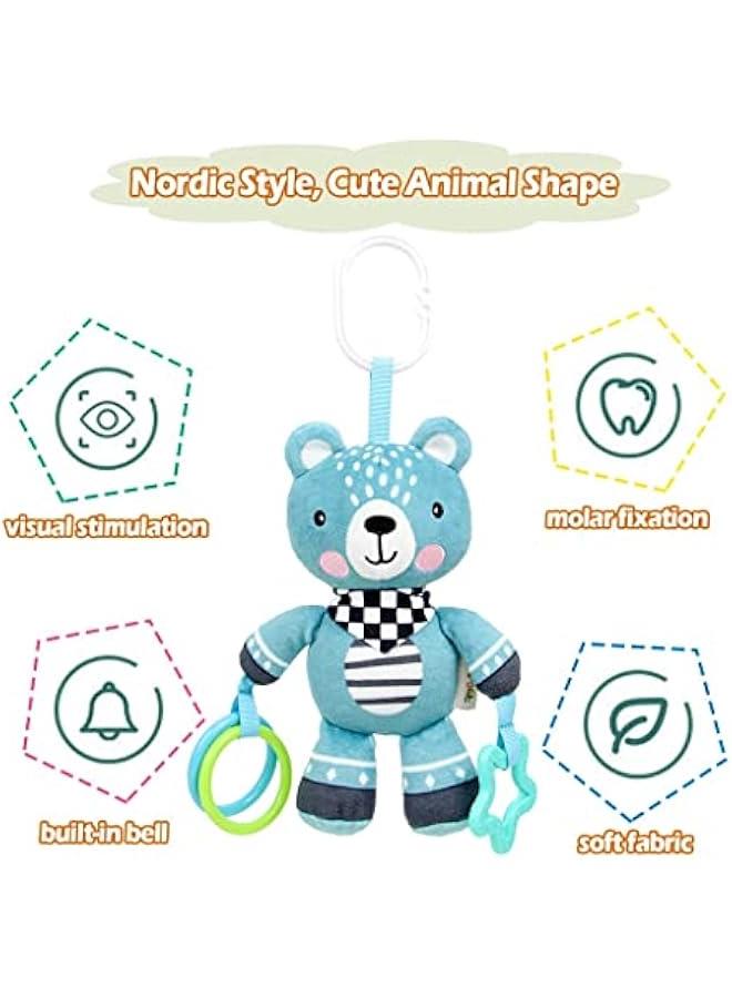 MOXO Car Seat Toy Hanging Rattles Pushchair Toy, Baby Pram Hanging Toy with Wind Chimes, Cartoon Animal Stuffed Rattle Bell Carseat Toys for Boys Girls Green - Image 2