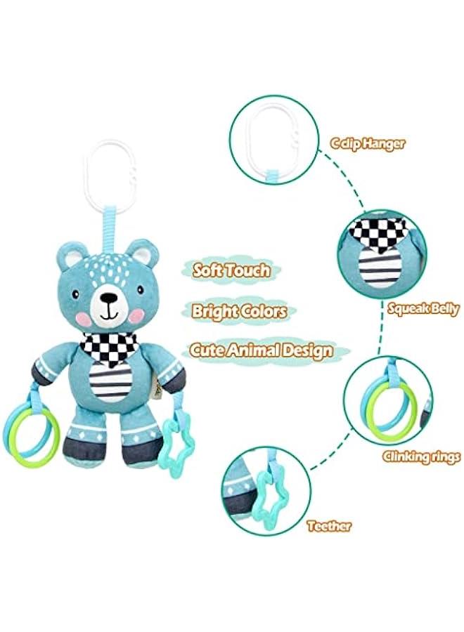 MOXO Car Seat Toy Hanging Rattles Pushchair Toy, Baby Pram Hanging Toy with Wind Chimes, Cartoon Animal Stuffed Rattle Bell Carseat Toys for Boys Girls Green - Image 3