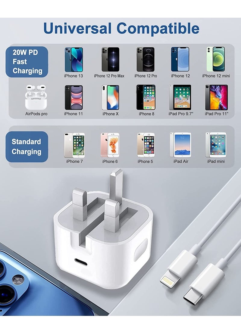 ELTRAZONE iPhone Fast Charger Plug & Cable 2mT, [Apple MFi Certified] iPhone 20W USB C USB C Charger Power Adapter w/ USB C to Lightning Cable iPhone 13/12/SE/11/XS/XR/X/8, iPad, AirPod, White - Image 1