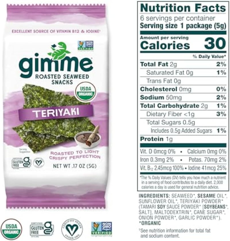 gimMe Organic Roasted Seaweed Snacks - Teriyaki Flavor - Image 5