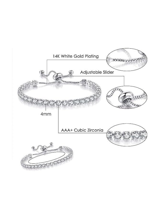 فيروز جوليري اساور تنس للنساء ، سوار كلاسيكي مرصع بالالماس المقلد،الزركون. سوار منزلق قابل للتعديل، مجوهرات زركونيا، قطعة واحدة من فيروز جوليري - Image 4