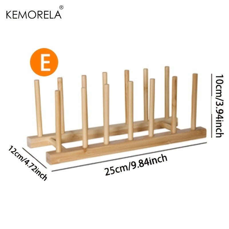 KEMORELA Bamboo Wooden Dish Racks Plate Stand Holder Vertical Drainer Kitchen Cabinet Organizer for Dish, Pots, Lids, Bowls, Cups, And Cutting Boards And Books - Image 1