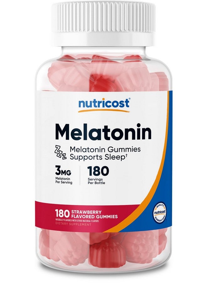 Nutricost Melatonin 3mg, 180 Gummies, Strawberry Flavored - Gluten Free, Non-GMO, No Corn Syrup - Image 1