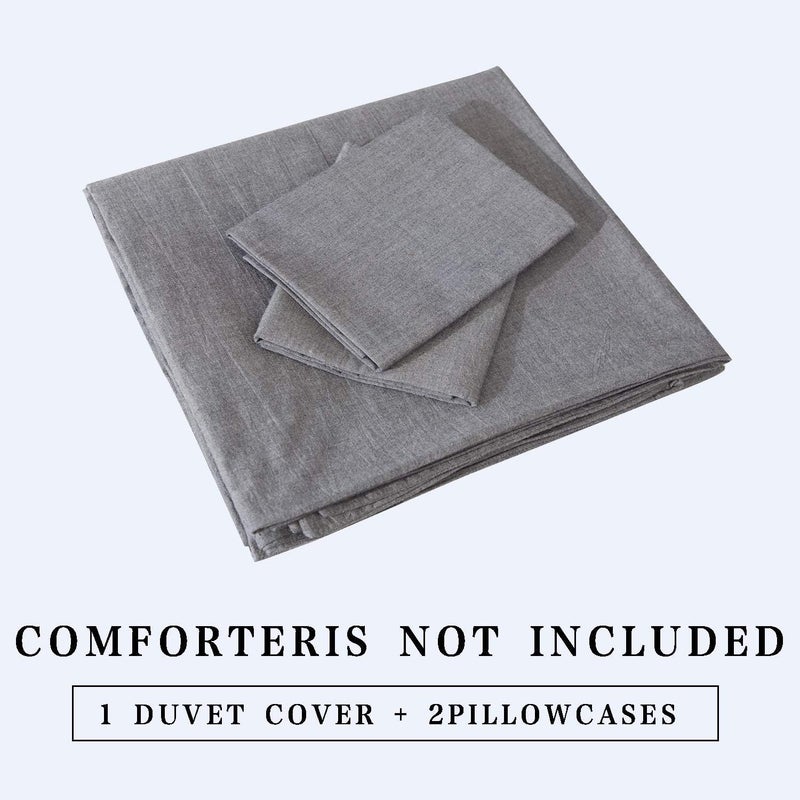 ECOCOTT ECOCOTT Grey Duvet Cover Super Queen Size - 100% Washed Cotton Durable Soft Comfy Duvet Cover Set  3 Pieces Duvet Cover with Zipper Closure (Grey  98''x90'')  - Image 5