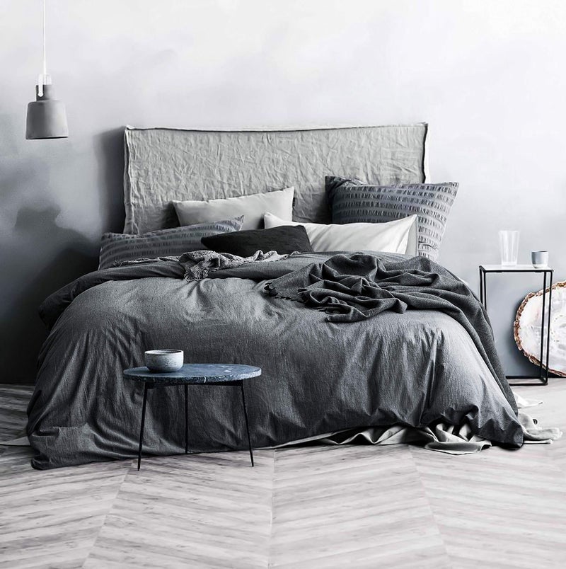 ECOCOTT ECOCOTT Grey Duvet Cover Super Queen Size - 100% Washed Cotton Durable Soft Comfy Duvet Cover Set  3 Pieces Duvet Cover with Zipper Closure (Grey  98''x90'')  - Image 1