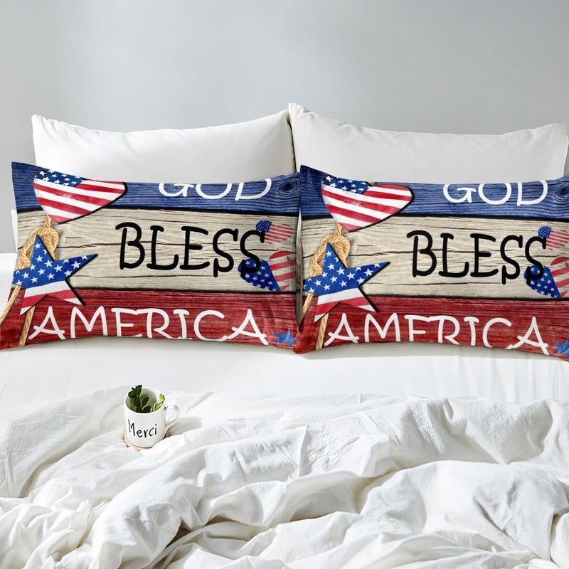 Feelyou 4th of July Sheet Set King Size God Bless Bed Set for Adults Women Men Memorial Day Bed Sheets Red Blue Star Sheets 4Pcs,1 Fitted Sheet+2 Pillow Sham+1 Flat Sheet - Image 5