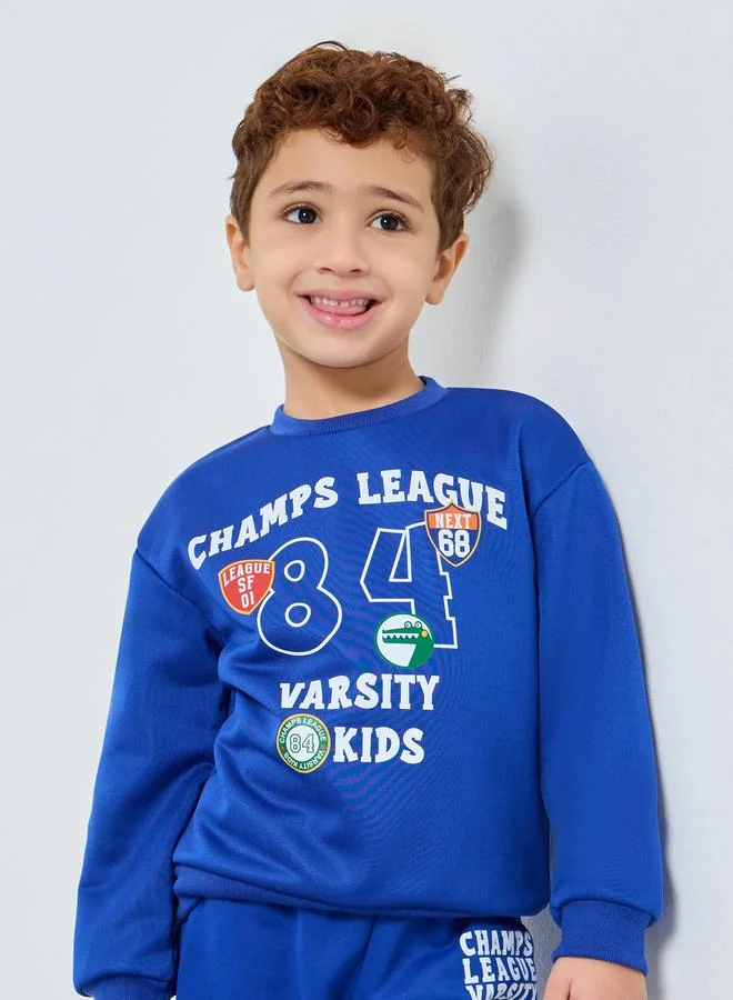 Styli Styli Boys Blue Varsity Print Sweatshirt and Joggers Set
