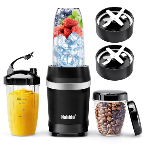 Nahida Blender for Smoothies, 1200W Smoothie Blender for Ices Crushing, Blenders with (2) 6-Fin Blades, Personal Blenders for Kitchen with 23oz, 32oz, 37oz Easy Go Cups for Juices, Black - Image 1
