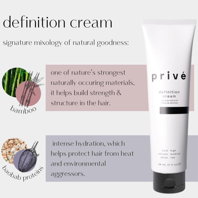 PRIVE PrivÃ© Definition Hair Cream - High Hold Styling Cream for Smoothing, Molding & Shaping - Anti Frizz Hair Products for Slick Back Looks - Adds Texture, Tames Fly Aways & Provides Frizz Control (3 oz) - Image 2