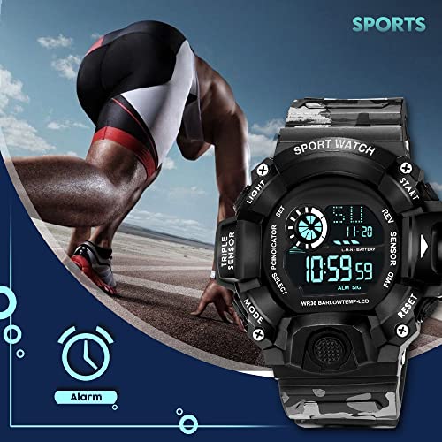 ASGARD Silicone Multi-Functional Sports Digital Black Dial Men's Watch With Camo Dark Grey Strap - Image 4