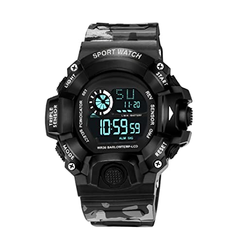ASGARD Silicone Multi-Functional Sports Digital Black Dial Men's Watch With Camo Dark Grey Strap - Image 1