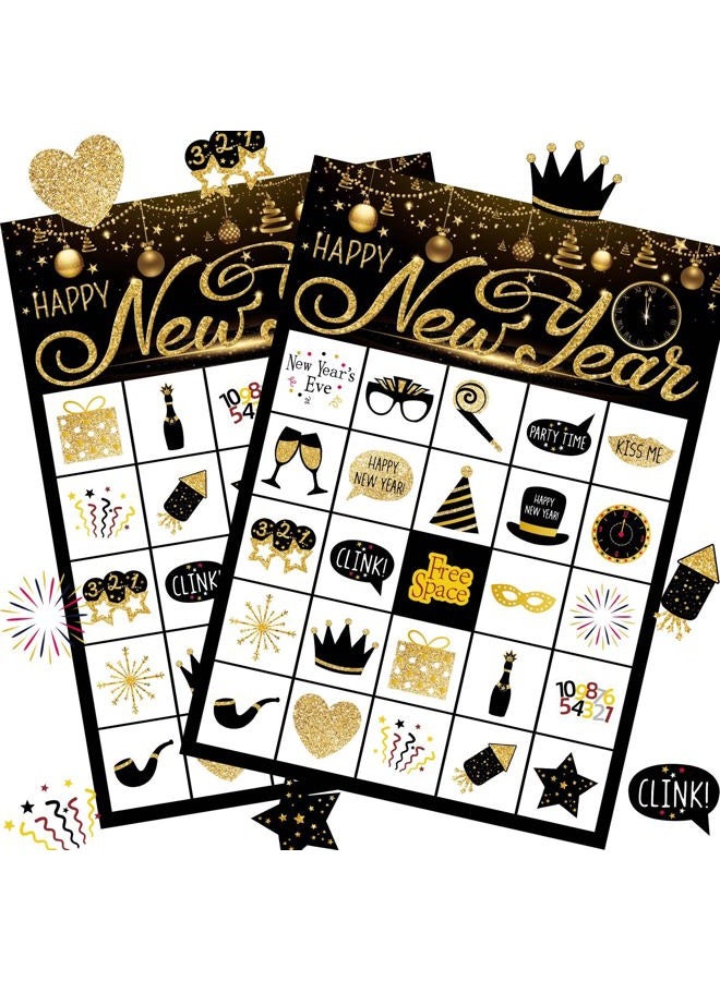 Funnlot New Year Eve Games 24 Players New Year Eve Bingo New Year Games for Kids New Year Bingo Game Cards for School New Years Eve Kids Activities New Years Party Supplies - Image 1