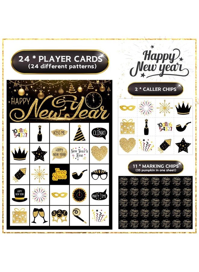 Funnlot New Year Eve Games 24 Players New Year Eve Bingo New Year Games for Kids New Year Bingo Game Cards for School New Years Eve Kids Activities New Years Party Supplies - Image 3