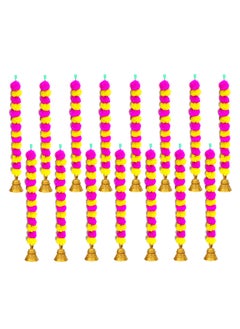 iHandikart iHandikart Artificial Fluffy Marigold Garland with Golden Bell in The Bottom Used for Diwali Decorations Colour Pink Yellow Pack of 15 HV31527 