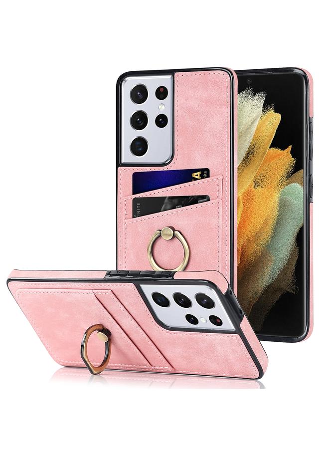 erorex Case For Samsung Galaxy S21 Ultra 5G Vintage Patch Leather Phone Case with Ring Holder - Image 1