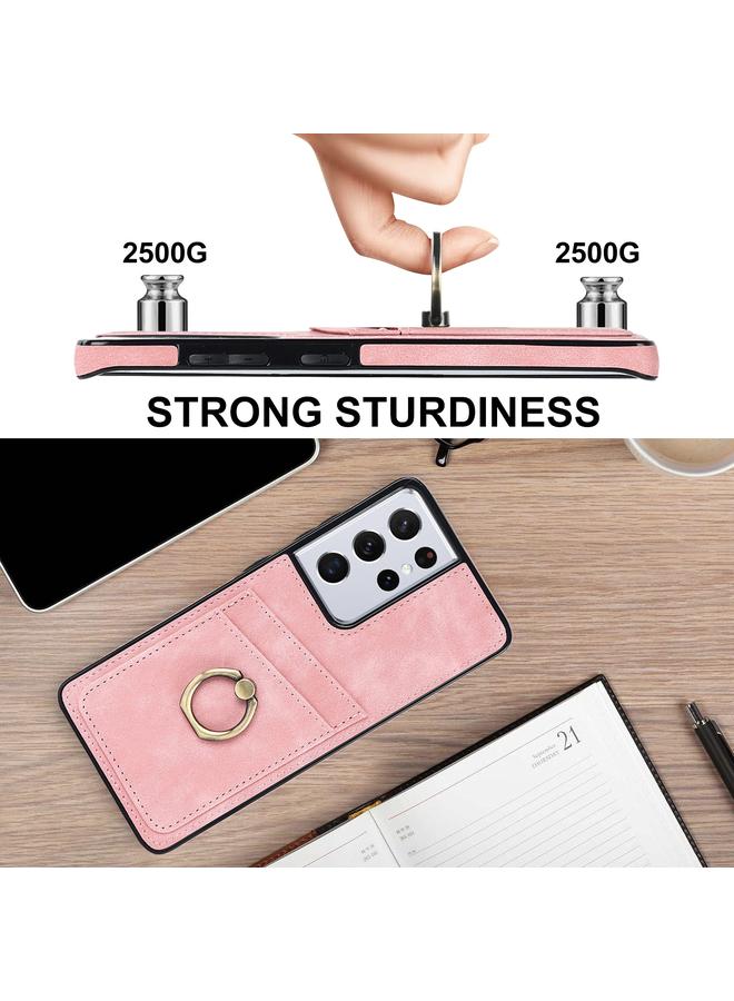 erorex Case For Samsung Galaxy S21 Ultra 5G Vintage Patch Leather Phone Case with Ring Holder - Image 5