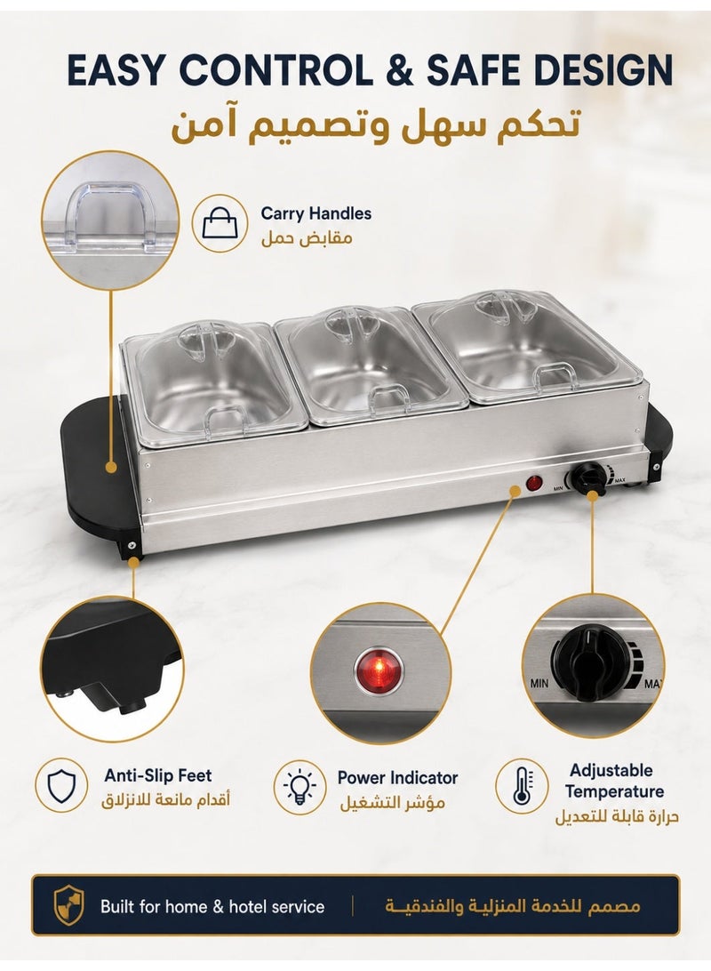 Three sheep 3x2.5 QT Food Warmer for Parties - Premium Buffet Server and Catering Supplies Display - Stainless Steel Electric With Temperature Control - Image 4