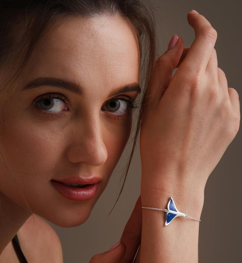 LeCalla 925 Sterling Silver Blue Opal Bracelet for Women | BIS Hallmarked Adjustable Whale Tail Bracelet | Good Luck Ocean Jewelry Gift for Mom, Daughter & Her 7.5 Inches - Image 2