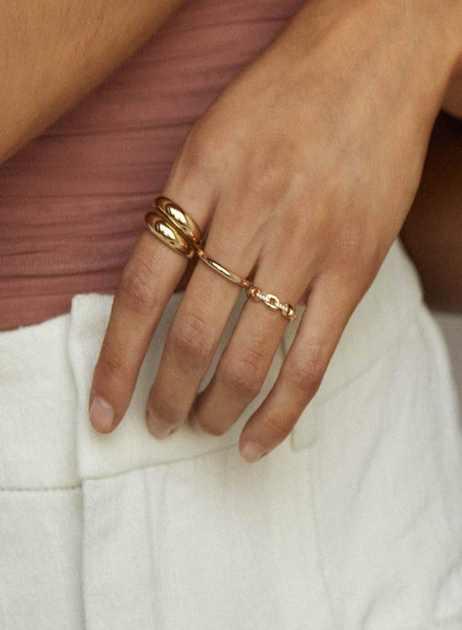 Vavily Chunky Gold Rings for Women 18K Real Gold Signet Thick Round Stacking Minimalist Ring Size 7-8, Metal, No Gemstone - Image 4