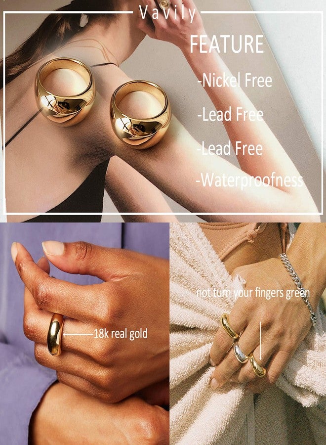Vavily Chunky Gold Rings for Women 18K Real Gold Signet Thick Round Stacking Minimalist Ring Size 7-8, Metal, No Gemstone - Image 3