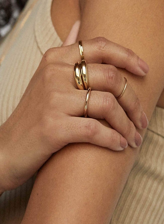 Vavily Chunky Gold Rings for Women 18K Real Gold Signet Thick Round Stacking Minimalist Ring Size 7-8, Metal, No Gemstone - Image 5